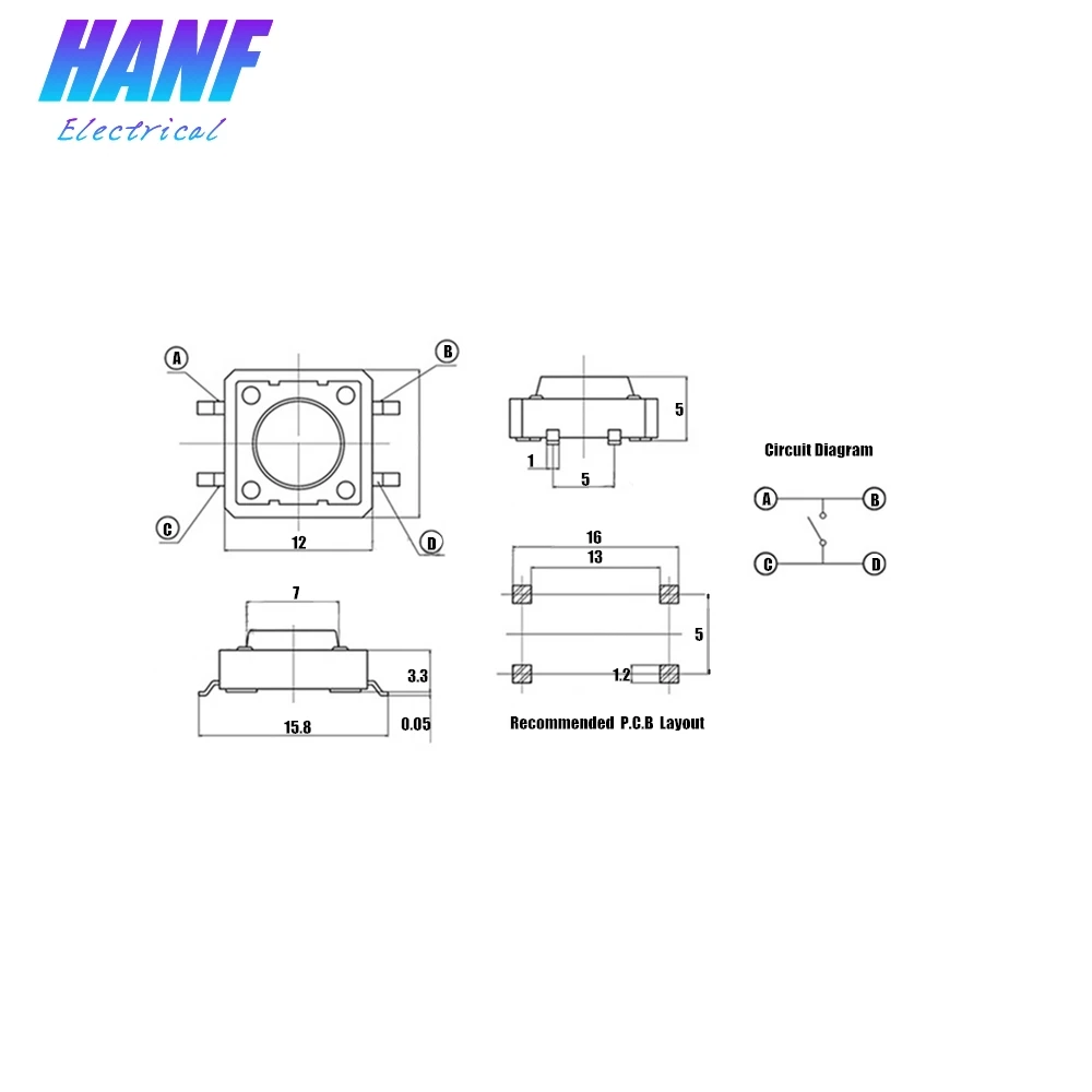 Сенсорный Микро Переключатель 30 шт./лот SMD 12*12*5 мм 4 pin черный такт тактильный