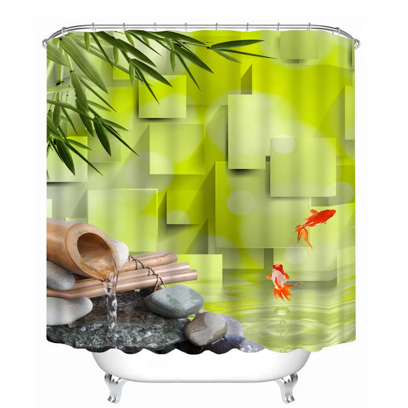 3D узор занавеска для душа s бамбук Лотос и водопад камень Водонепроницаемая занавеска для ванной утолщенная занавеска для ванной настраиваемая - Цвет: Color A