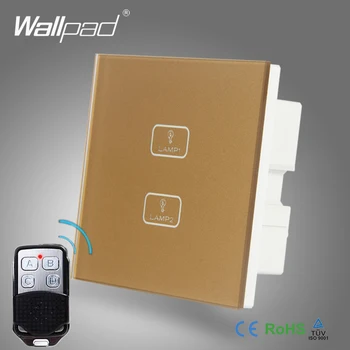 

2018 New Product 2 Gang Remote Wallpad Gold Glass Switch 110-250V LED Remote 2 Gang 2 Way Touch Controlled Wall Light Switc