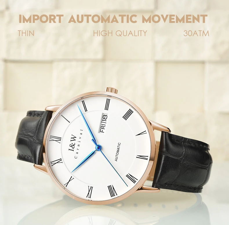 Карнавал римская коллекция синие мужские механические часы лучший бренд класса люкс Высокое качество движение Мужчины t бизнес классические мужские часы