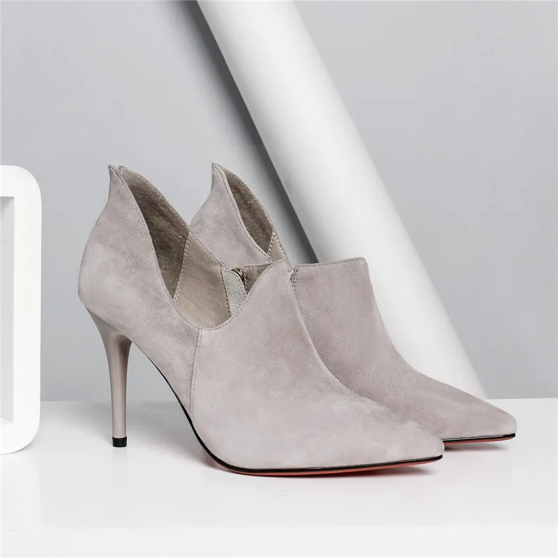 

2019 spring new fine with pointed new high heels European and American fashion women's shoes gray 0418