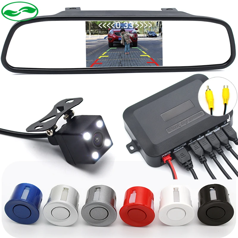  3in1 Car Video Parking Assistance, 4.3 Inch TFT Auto Mirror Monitor With Rear View Camera and Reversing Radar Sensor System 