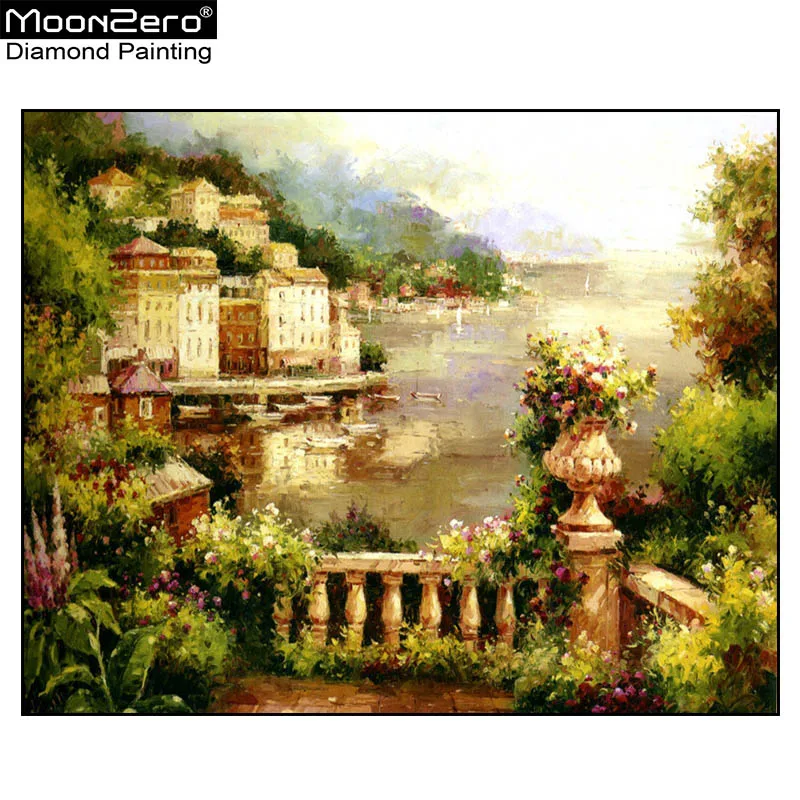 New 3D Diy Diamond Embroidery Mosaic Lakeside Quiet Town Full Painting Cross Stitch Handwork Home Decoration handicrafts | Дом и сад