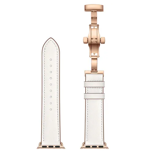 Rose Gold Buckle Ремешок из натуральной кожи для Apple Watch Band 38 42 40 44 мм сменный стальной браслет с застежкой-бабочкой для iWatch Series 4 3 2 1 - Цвет ремешка: Rose Gold Buckle