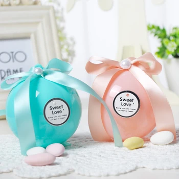 

5 Pcs/lot Color Plastic 8cm Round Shape Candy Boxes With Bow Wedding Party Decorations Hanging Ball Can Open Ornament Gift Box