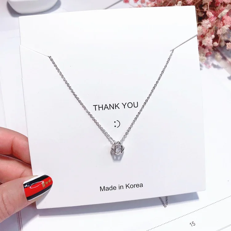 simple geometric hollow zircon necklace women Hypoallergenic fadeless fashion jewelry Clavicle chain pendant charms girl gift