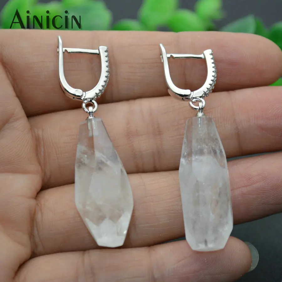 

New Natural Transparency Rock Crystal Faceted Drop Shape Hook Earrings Safe Hook Dangle Earrings Fashion Women Gift Jewelry