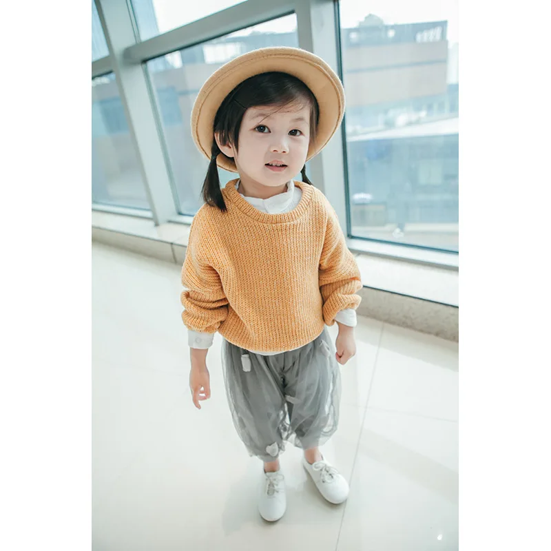 Осенний свитер для малышей, детский пуловер простого цвета, свитера в винтажном стиле, одежда для маленьких девочек, топы