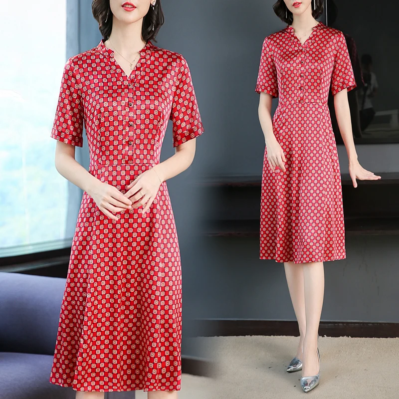 

Plus Size Plaid Print Dress 2019 New Women Short Sleeves Summer Dress Red A-Line Party Dresses vestido