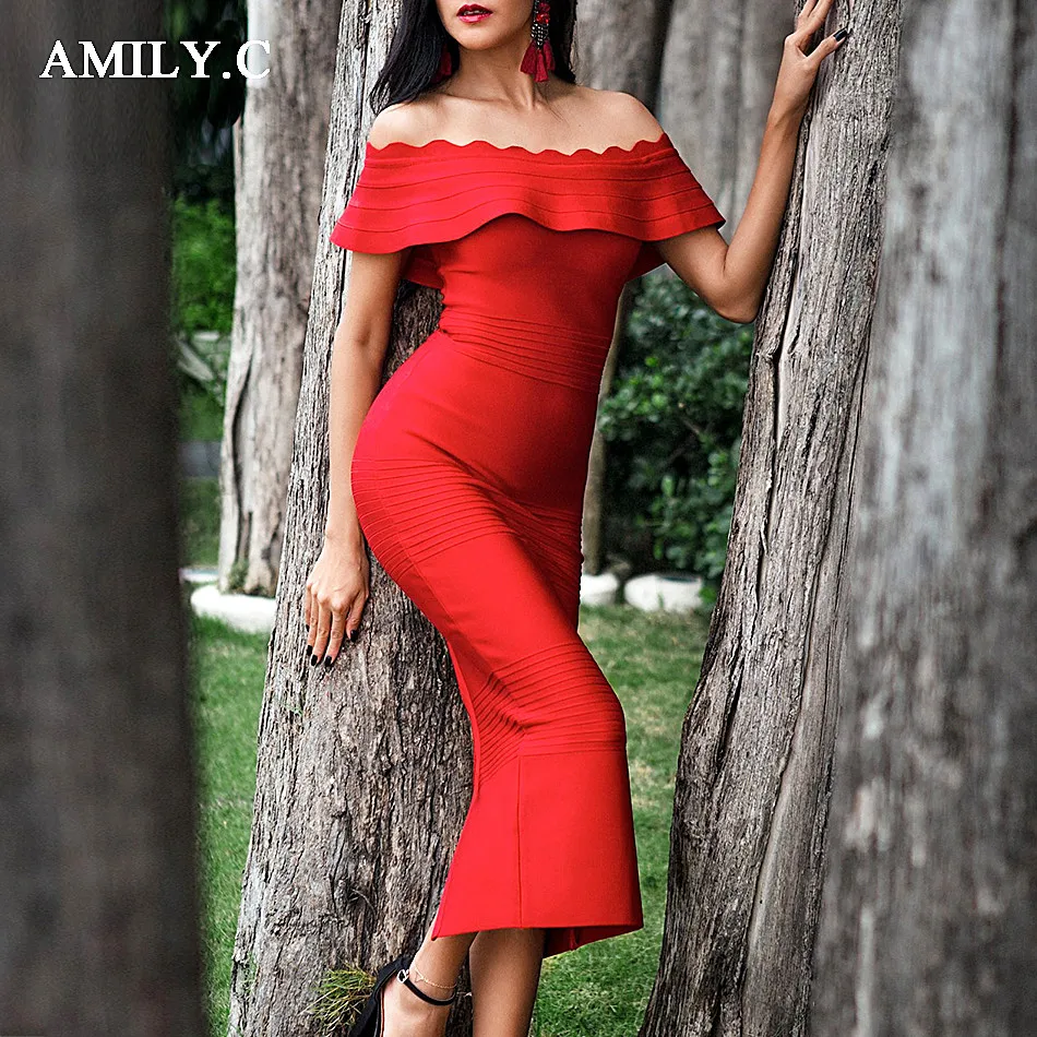 Seamyla-2018-New-Ruffles-Bandage-Dress-Sexy-Off-The-Shoulder-Women-Clubwear-Vestidos-Mid-Calf-Celebrity_