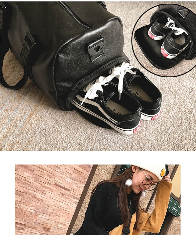 Gym Bag Leather Sports Bags Big MenTraining Tas for Shoes Lady Fitness Yoga Travel Luggage Shoulder Black Sac De Sport XA512WD (21)