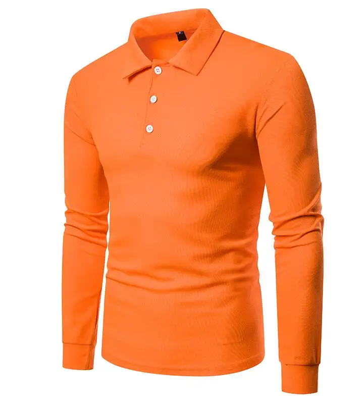 JACKEYWU, Мужская рубашка поло, весна, модная, чистый цвет, длинный рукав, хлопок, дышащая, Camisa Polo, эластичная, повседневная, поло, Черная - Цвет: Orange Polos