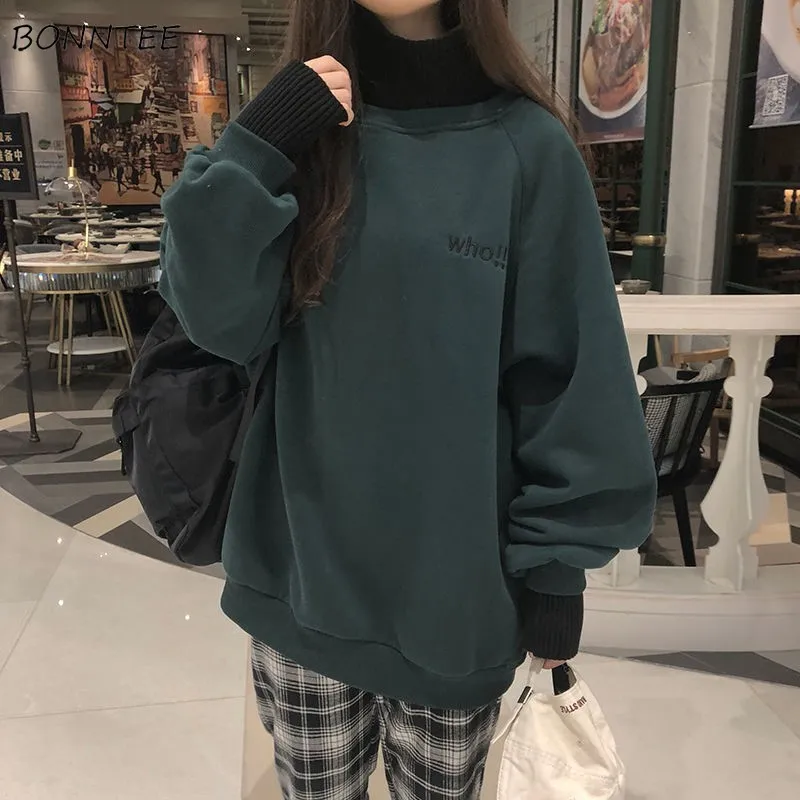 

Hoodies Women Autumn Winter Trendy Embroidery Korean Style Simple Casual Kawaii Ulzzang Oversize Womens Clothing Chic Streetwear