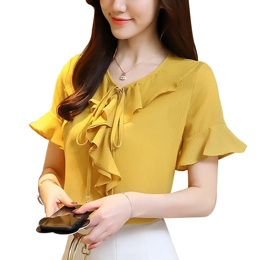

Summer blouse women 2019 3XL plus size Flare Sleeve O neck womens tops and blouses Butterfly chiffon shirt female blusas