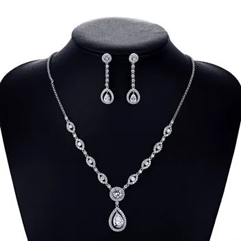 

Crystal CZ Cubic Zircon Bridal Wedding Y Necklace Earring Set Jewelry Sets Women Accessories CN10015
