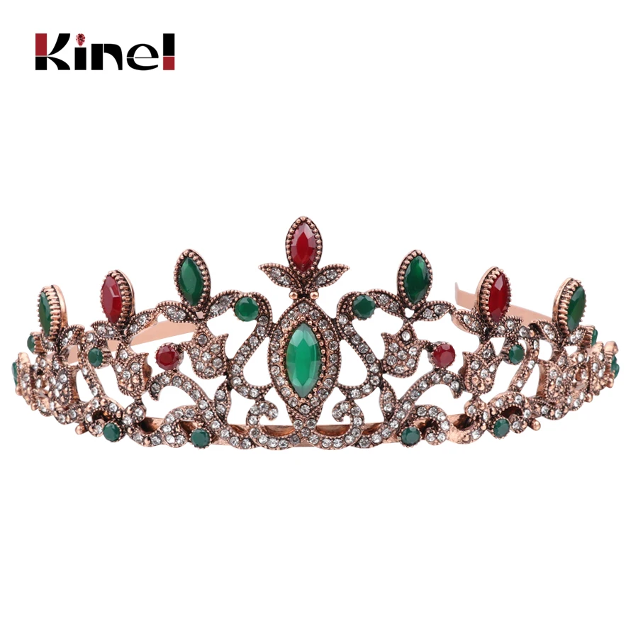 Kinel, винтажная женская свадебная тиара с кристаллами, корона, украшение на голову, принцесса, королева, турецкие свадебные аксессуары для волос, цветок, заколка для волос
