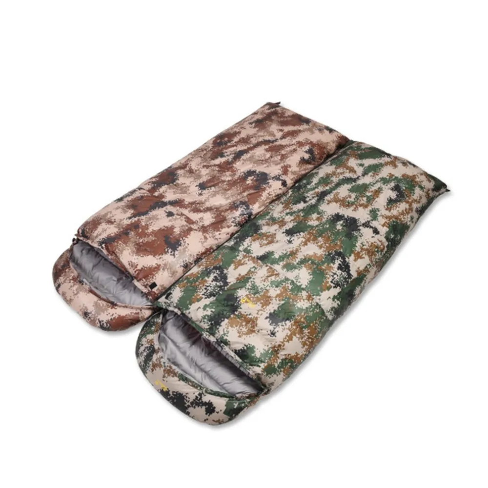 

Camouflage Design Goose Down Filling Outdoor Sleeping Bag Envelope Shape Hooded Adult Keep Warm Lazy Bag CS302 Drop Shipping