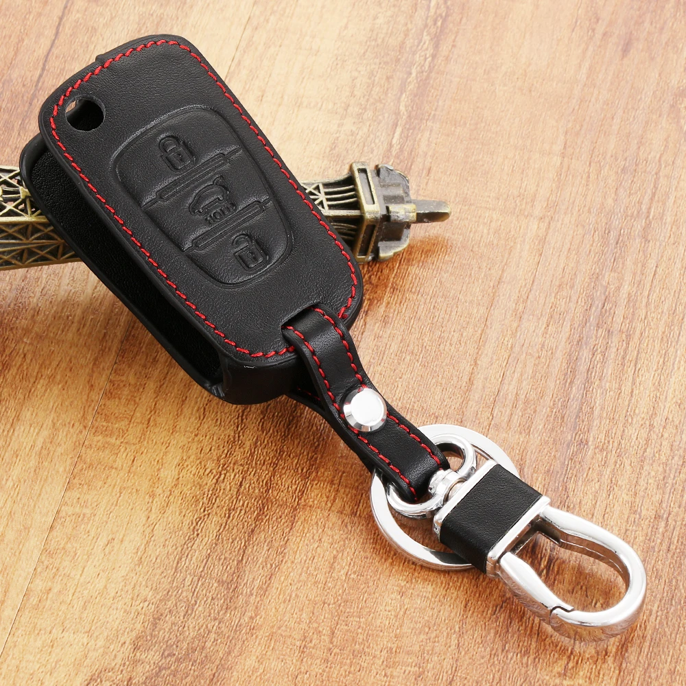 

High Quality genuine leather car key cover for KIA RIO K2 K5 Sportage Sorento SOUL Pro Ceed Cerato 3 Buttons fold key