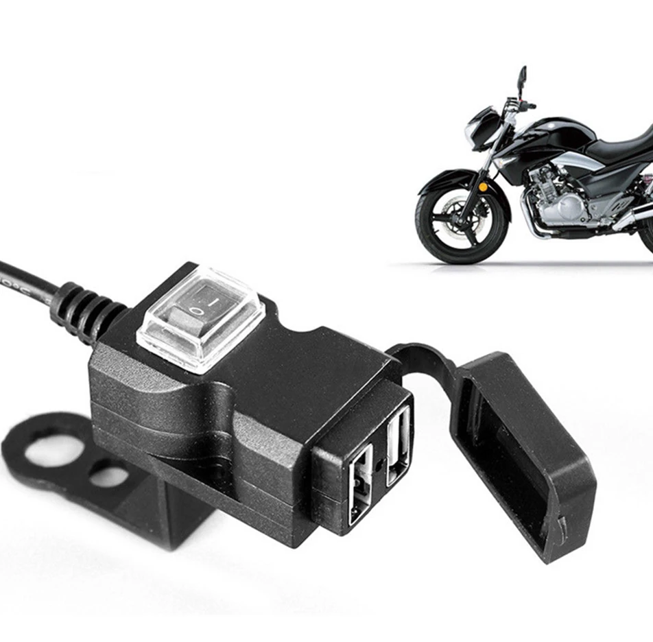 Waterproof Dual USB 12/24V Motorcycle Handlebar Phone Charger Socket