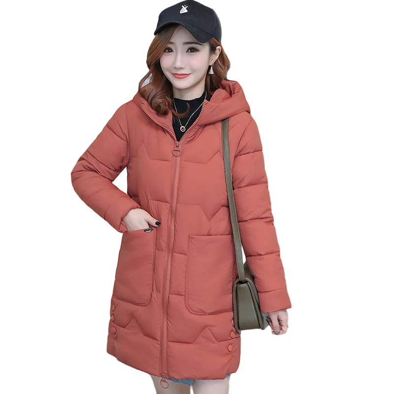 

Large Size 3XL Women Parkas Jacket 2019 Winter Thicken Warm Solid Hooded Two Big Pocket Padded Parkas Outwear Jacket Coat D644