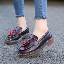 Новое поступление; женские башмаки; обувь с кисточками; женская кожаная обувь в британском стиле; обувь на толстой подошве с кисточками; zapato mujer; большие размеры