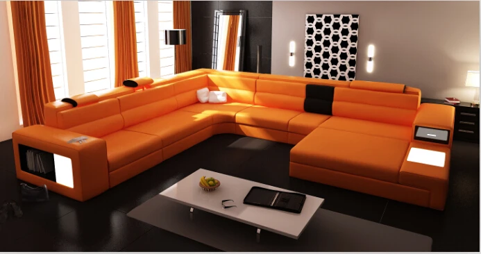 

Modern leather corner sofas for living room furniture with ottoman