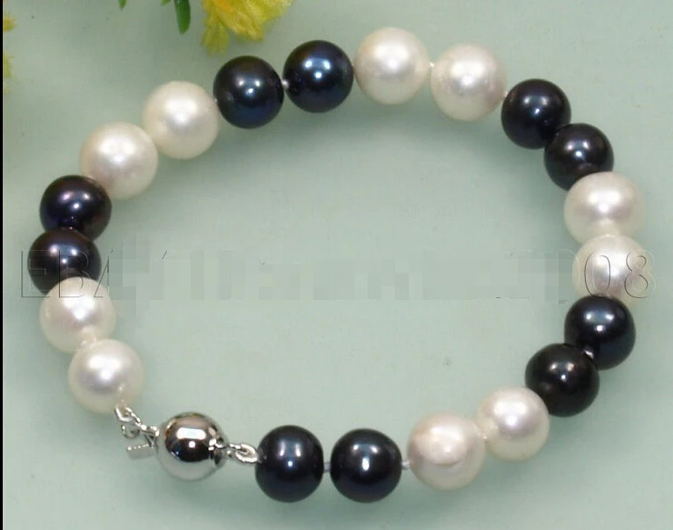 

FREE shipping>>>>s010 AA 10-11mm Pink White Black Polychrome Cultured Pearl Bracelet