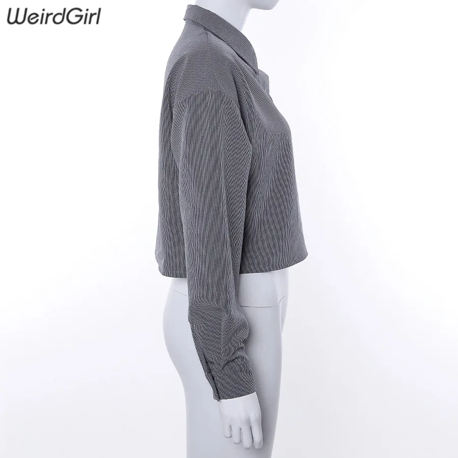 Weirdgirl, женское повседневное пальто, на пуговицах, длинный рукав, клетчатая куртка, короткий топ, отложной воротник, модная женская верхняя одежда, Новинка осени