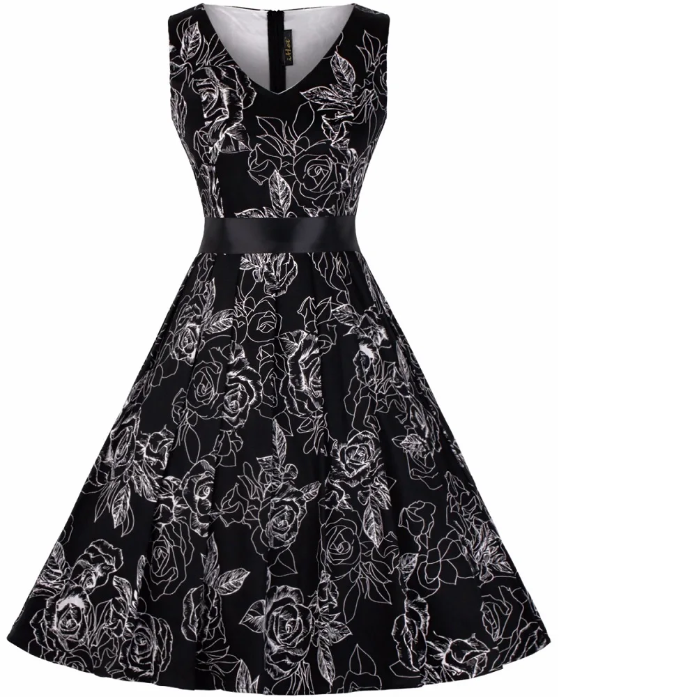 

2019 Women Black Floral Bandage Elegant Dress Vintage Floral Fit&Flare Dresses Gown Formal Party Dresses Vestido