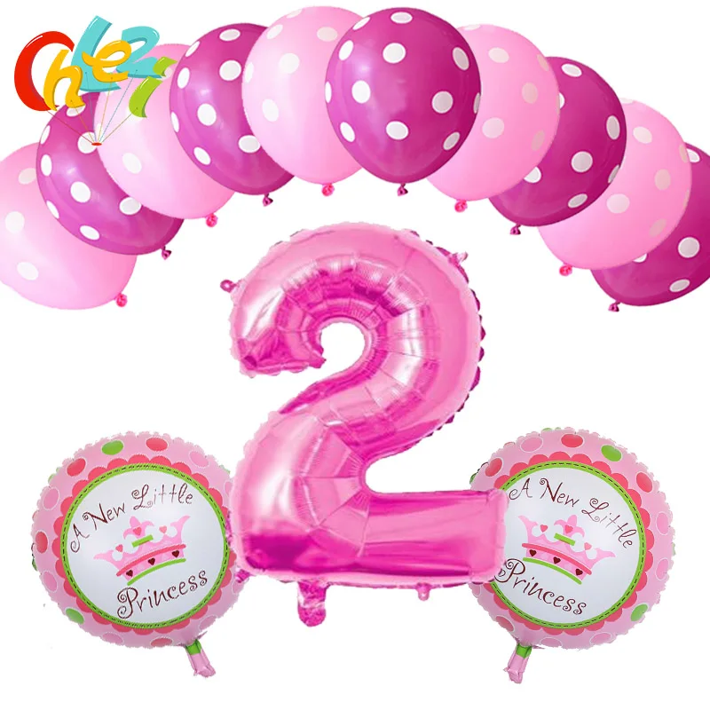 13 шт. розовая девочка Минни Маус аксессуары для вечеринки, дня рождения шары-цифры 1, 2, 3 года детский душ гелий точка латексные детские игрушки Воздушные шары - Цвет: 2