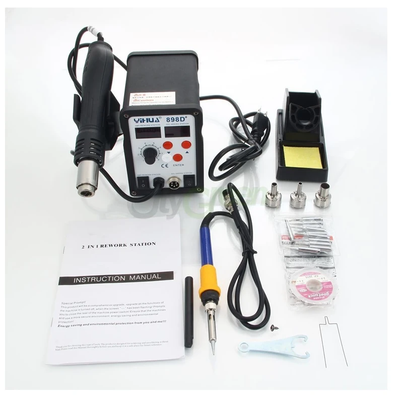 YIHUA 898D+ 2in1 SMD Rework Soldering Station Solder Iron with Heat Hot