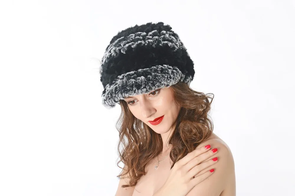 Женская натуральная шапка из меха кролика рекс для женщин модная брендовая вязаная меховая шапка DNT413