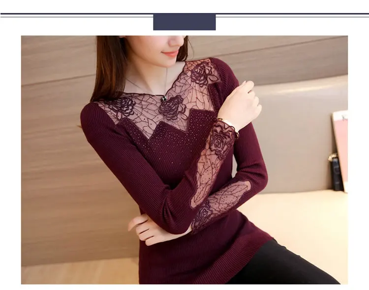 All-match Fashion Women Sweaters Knitted Long Sleeve Sweaters And Pullovers Rose Lace Patchwork Jersey Mujer Invierno 2019  (6)