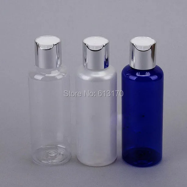 Free Shipping 150ML Empty Press Cap bottles Silver Lid Blue 150cc PET