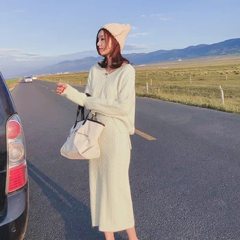 

Women's suit women's sweater skirt two-piece women's fashion elegant temperament wool skirt winter suit women's autumn 2019 new