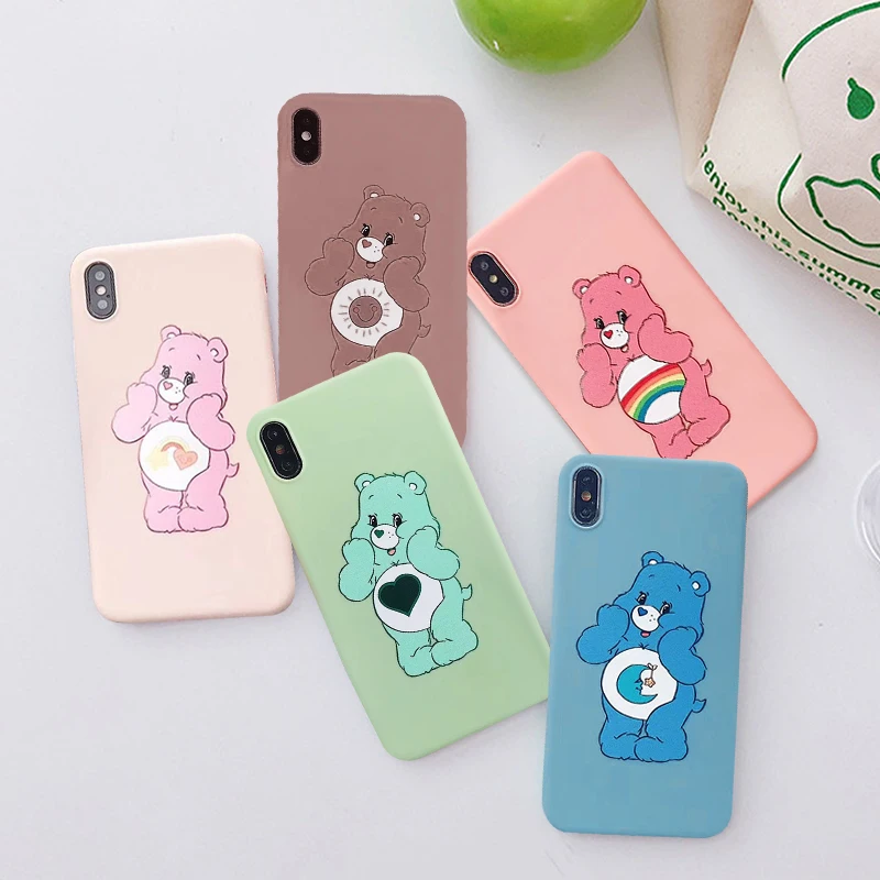 

GYKZ INS Korea Care Bear Rainbow Cute Cartoon Case For iPhone 7 XS MAX XR X 8 6 6s Plus Fashion Soft Silicone Phone Cover Fundas