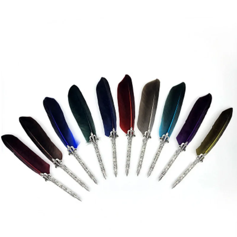 

1 pcs Creative Quill Harry Potter Feather Pen Calligraphy Pen Retro Dip Pen Set Stationery With 6 Nibs 9 Colors Wedding Gifts