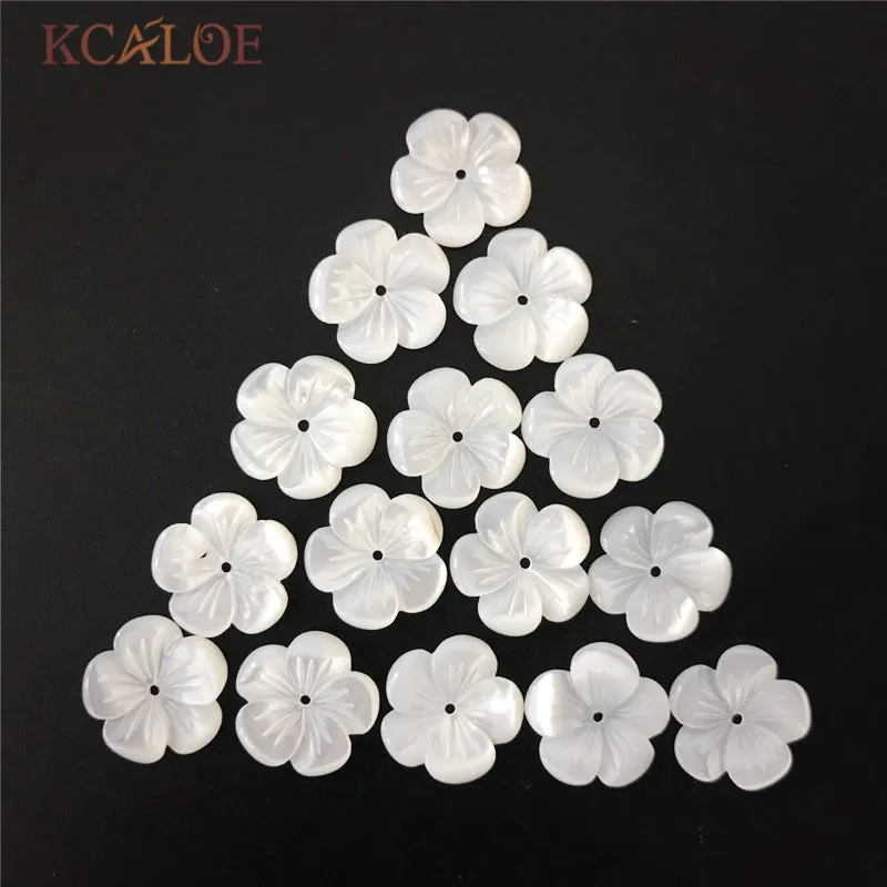 

KCALOE 10PCS 8mm-14mm Shell Beads White Natural Mother Of Pearl Shell Flower Texture Curved DIY Jewelry Making Accessories