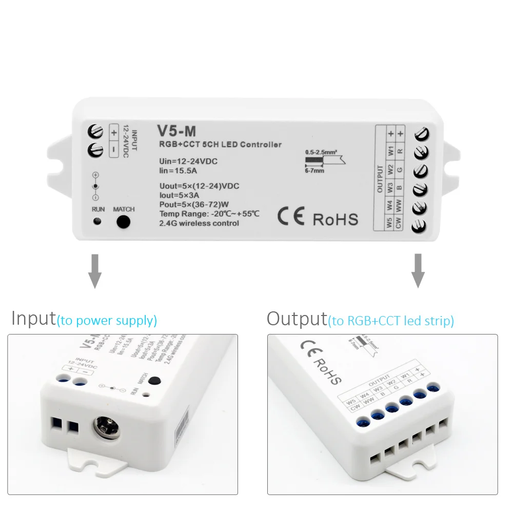 Rgb Rgbw Controlador Cct Rgbcct 12 v 24 v 5 em 1 Rgbww Tira Conduzida Luz Controlador Wi-fi sem Fio rf Controle Remoto 2.4g Toque 6 Cheap Controladores RGB