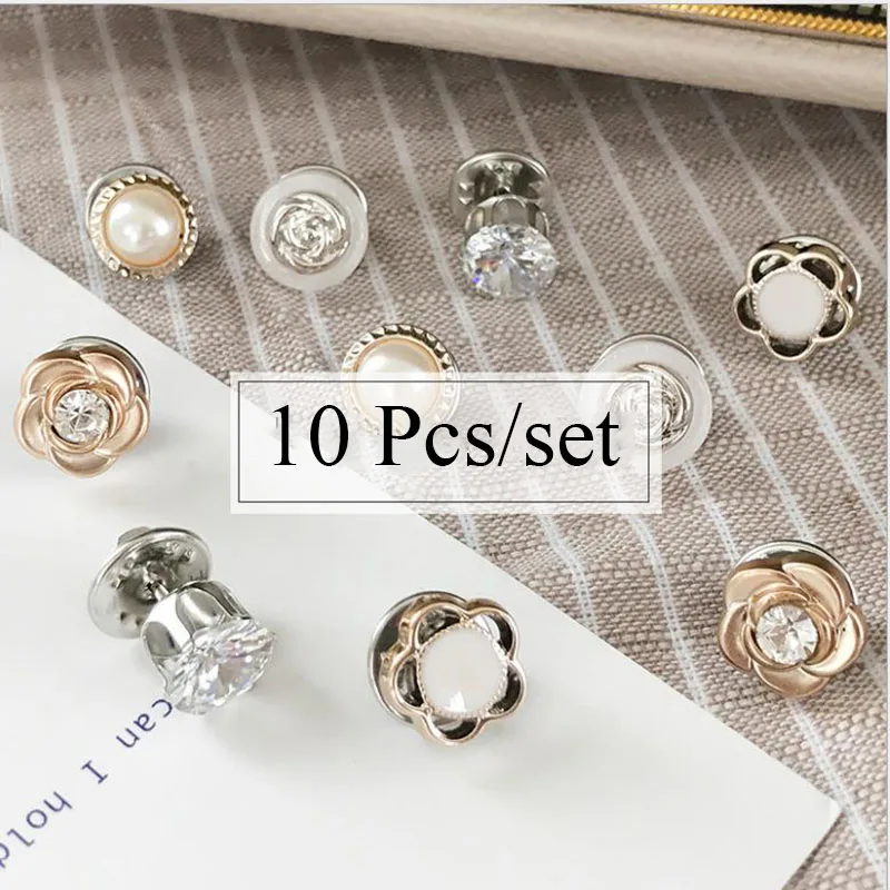 

10 Pcs/set Girl Brooch Imitation Pearl Rhinestone Brooch Metal Pin Badge Sweater Coat Decoration Accessories Brooches for Women