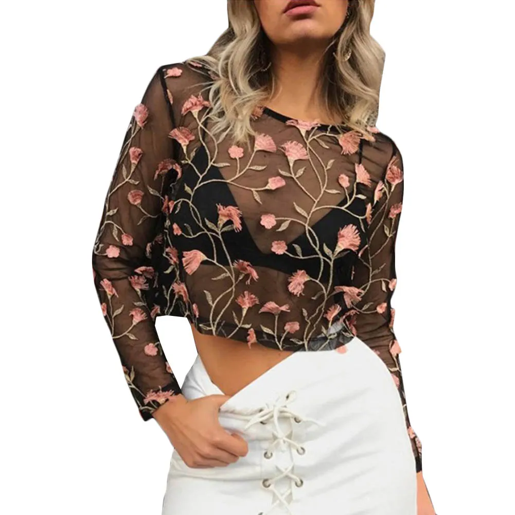 Women vintage flower embroidery shirts long sleeve 2 colors o neck Women vintage flower embroidery shirts long sleeve 2 colors o neck