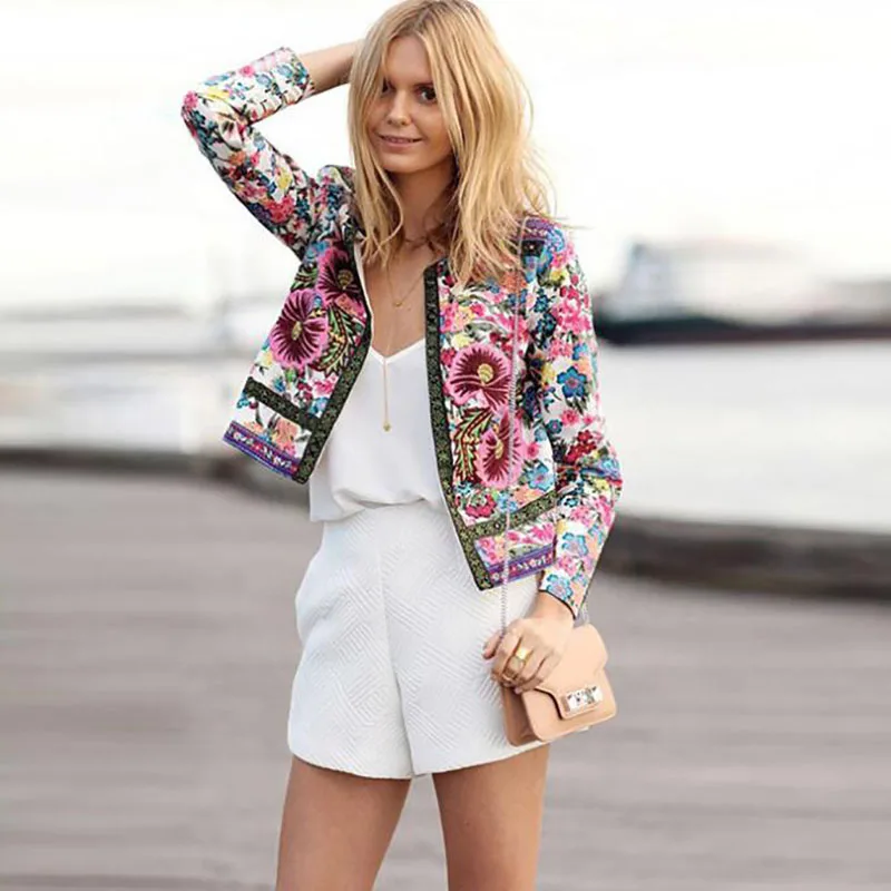 

2018 Autumn And Winter Women 'S Fashion Long -Sleeved Cardigan Jacket Coat Flower Printing Classic Streetwear For Ladies