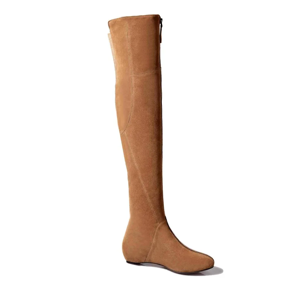 Krazing Pot/зимняя обувь из коровьей замши с круглым носком; женская уличная обувь на молнии, визуально увеличивающая рост; теплые эластичные сапоги выше колена; L25