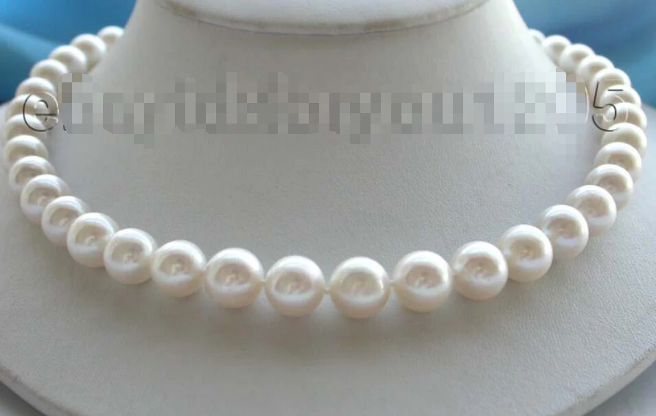 

Free shipping@@@@@ 18" Natural 11mm Round White Pearl Necklace 925silver clasp