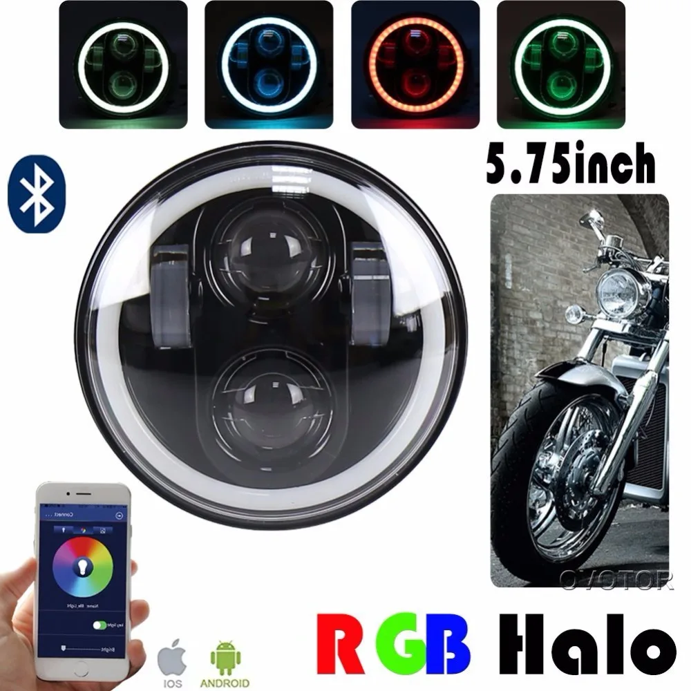 

5.75inch RGB Halo Motorcycle LED Headlight 5 3/4'' 40W Headlamp Angel Eyes with Bluetooth Controller for Harley