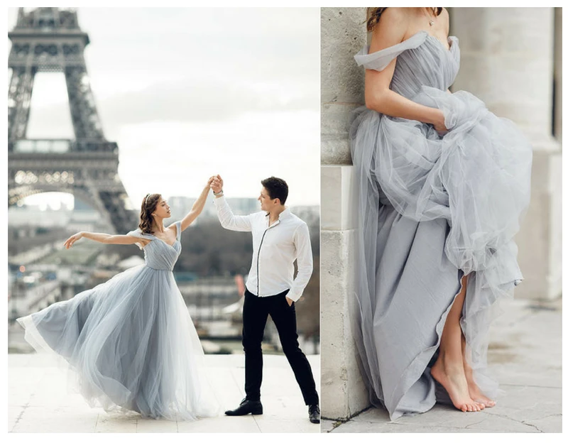Lorie Boho Gray Off The Shoulder Wedding Dress 2019 Robe De
