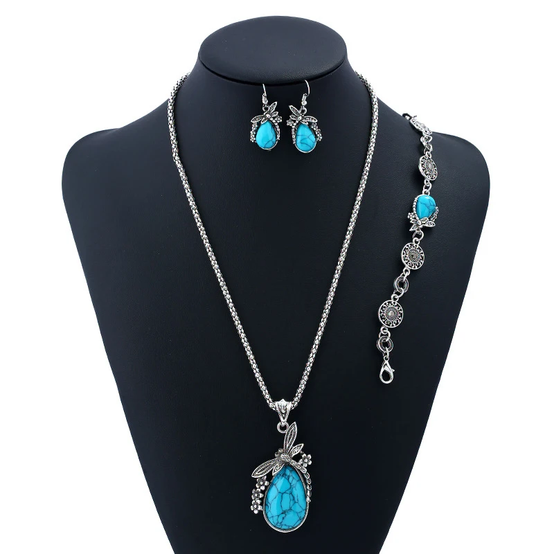 Big fashion retro European jewelry set necklace chain earrings bracelet