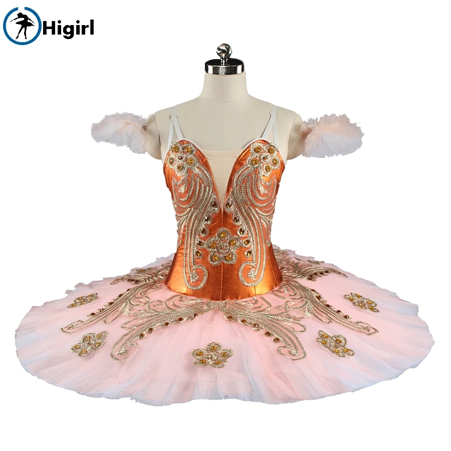 Women Professional Ballet Tutu Gold Orange Burgundy,Fire Bird Competition Performance,Classical Ballet Costume Dress BT9158