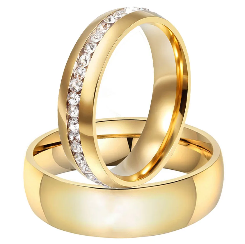 2pcs/pair AAA CZ Stones Personalize Wedding Rings For Women Men Stainless Steel Alliance Couple Anniversary Ring Band Bijoux