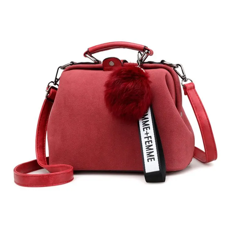 LUCDO нубук женские кожаные сумки модные новые винтажные Hairball кисточкой Доктор сумка леди Tote Bolsa Feminina Sac основной - Цвет: Red
